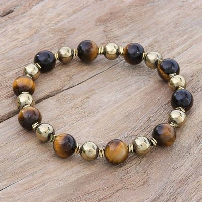 Alternate image for Tigers Eye and Hematite Beaded Stretch Bracelet Tiger Charm