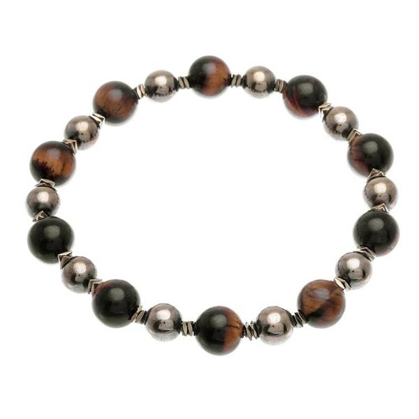 Alternate image for Tigers Eye and Hematite Beaded Stretch Bracelet Tiger Charm