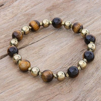 Alternate image for Tigers Eye and Hematite Beaded Stretch Bracelet Tiger Charm