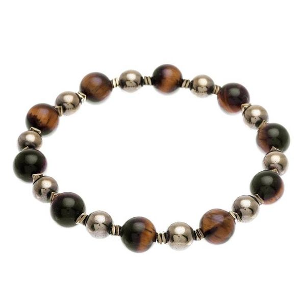 Alternate image for Tigers Eye and Hematite Beaded Stretch Bracelet Tiger Charm