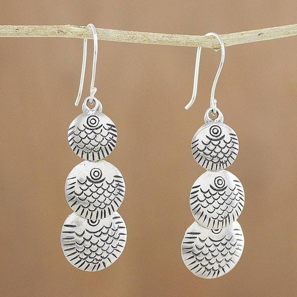 Alternate image for Karen Silver Dangle Earrings with Scale Motifs Karen Scales