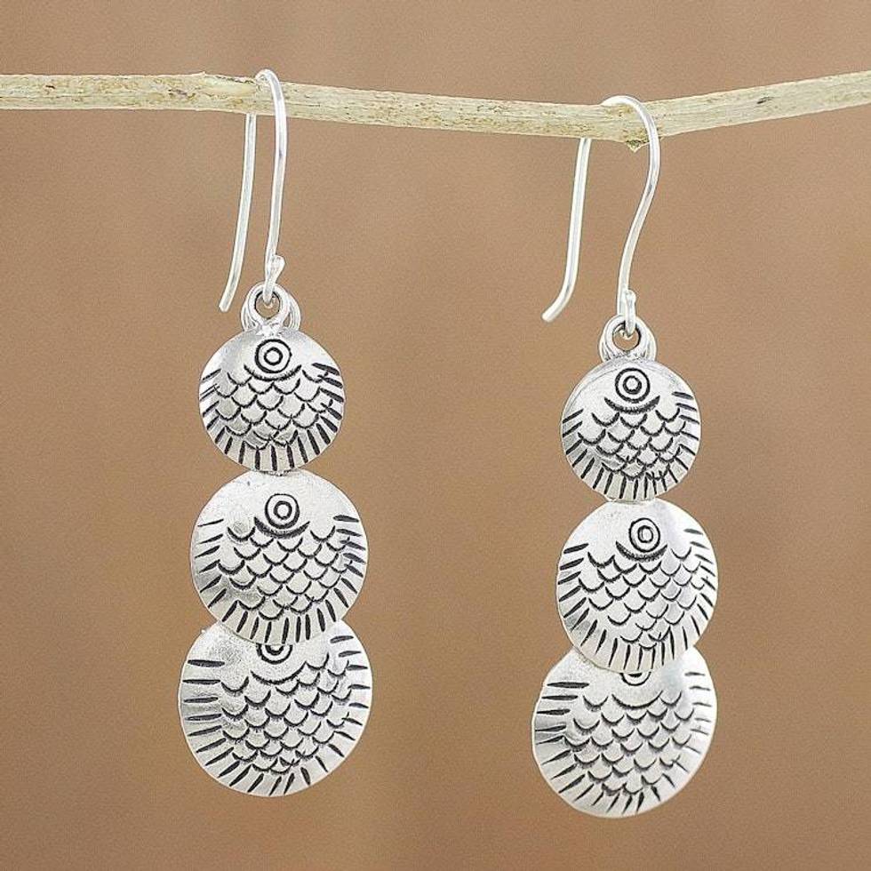 Karen Silver Dangle Earrings with Scale Motifs 'Karen Scales'