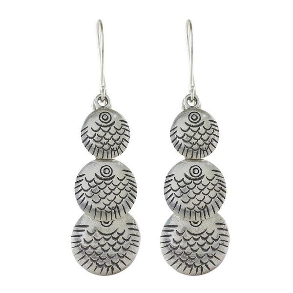 Alternate image for Karen Silver Dangle Earrings with Scale Motifs Karen Scales