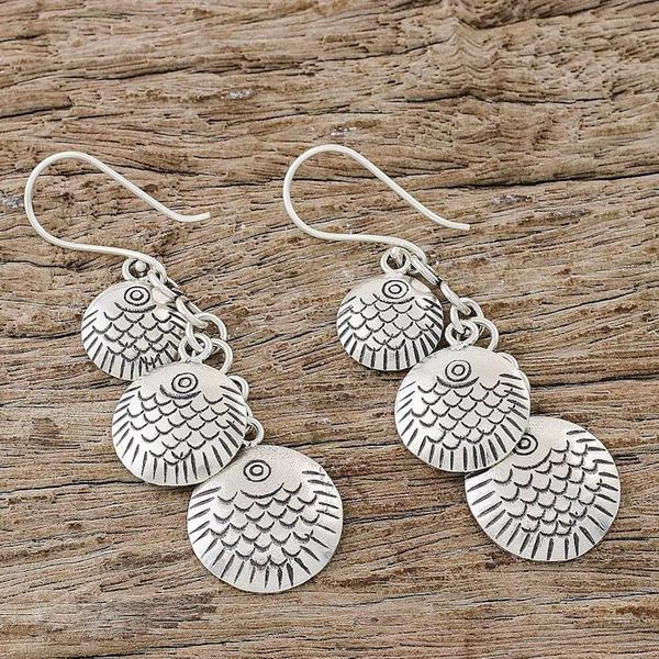 Alternate image for Karen Silver Dangle Earrings with Scale Motifs Karen Scales