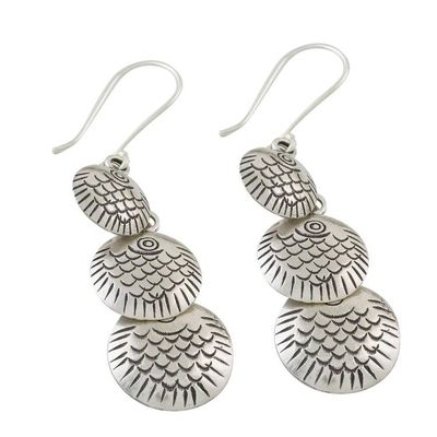 Alternate image for Karen Silver Dangle Earrings with Scale Motifs Karen Scales