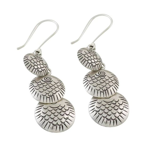 Alternate image for Karen Silver Dangle Earrings with Scale Motifs Karen Scales