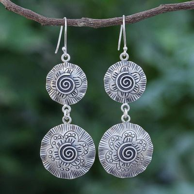 Alternate image for Artisan Crafted Sterling Silver Spiral Dangle Earrings Spiraling Flowers