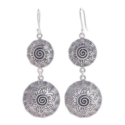 Alternate image for Artisan Crafted Sterling Silver Spiral Dangle Earrings Spiraling Flowers