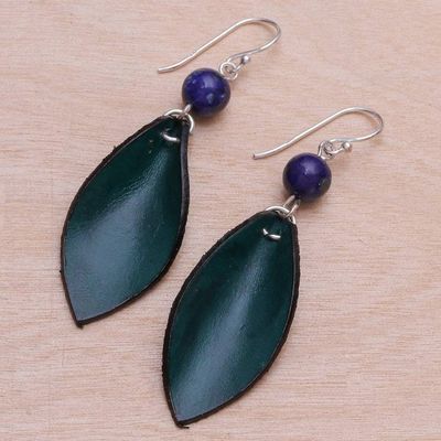 Alternate image for Blue-Green Leather and Lapis Lazuli Earrings Supple Petals in Teal
