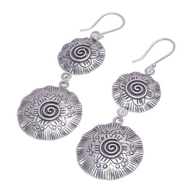 Alternate image for Artisan Crafted Sterling Silver Spiral Dangle Earrings Spiraling Flowers