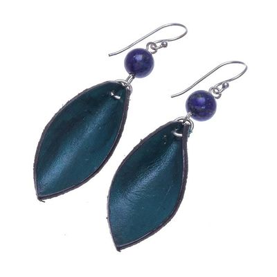 Alternate image for Blue-Green Leather and Lapis Lazuli Earrings Supple Petals in Teal
