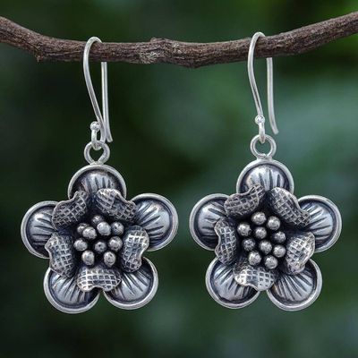 Alternate image for Handmade Sterling Silver Floral Dangle Earrings Tribal Flower