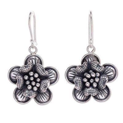 Alternate image for Handmade Sterling Silver Floral Dangle Earrings Tribal Flower