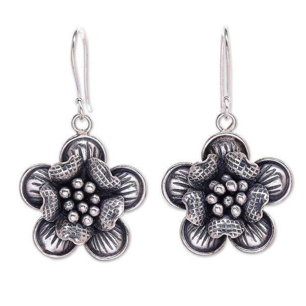 Alternate image for Handmade Sterling Silver Floral Dangle Earrings Tribal Flower