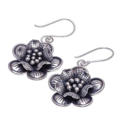 Alternate image for Handmade Sterling Silver Floral Dangle Earrings Tribal Flower
