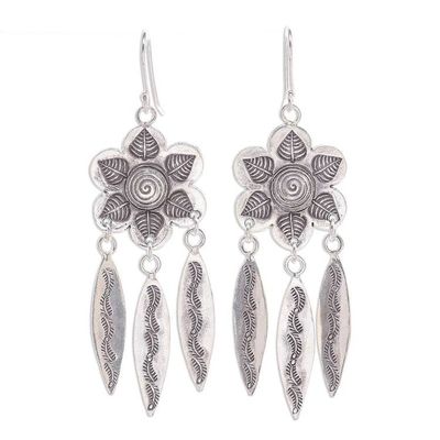 Alternate image for Hand Crafted Sterling Silver Floral Dangle Earrings Tribal Forest