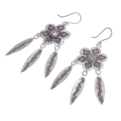 Alternate image for Hand Crafted Sterling Silver Floral Dangle Earrings Tribal Forest
