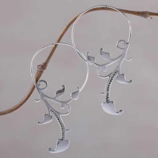Alternate image for 925 Sterling Silver Dotted Half-Hoop Earrings from Bali Dotted Vines