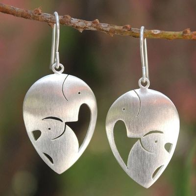 Alternate image for Sterling Silver Dangle Earrings from Thailand Loving Elephants