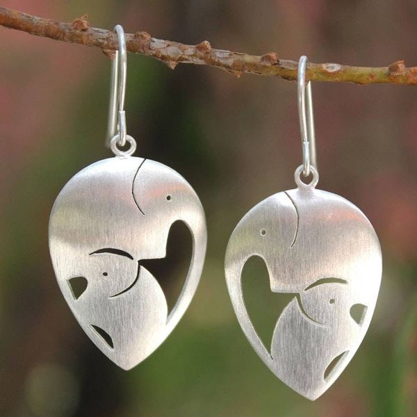 Alternate image for Sterling Silver Dangle Earrings from Thailand Loving Elephants