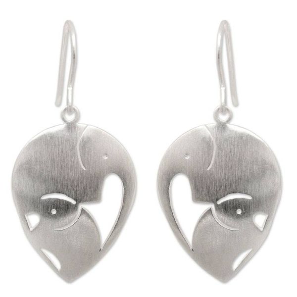 Alternate image for Sterling Silver Dangle Earrings from Thailand Loving Elephants