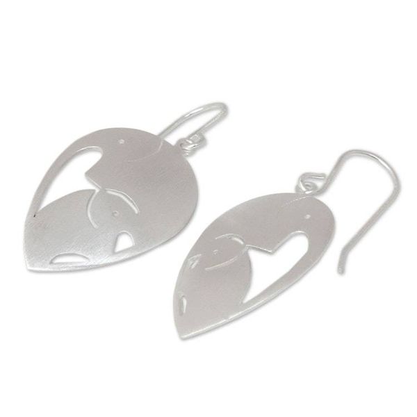 Alternate image for Sterling Silver Dangle Earrings from Thailand Loving Elephants