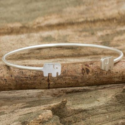 Alternate image for Thai Artisan Jewelry Sterling Silver Cuff Elephant Bracelet Loyal Elephants