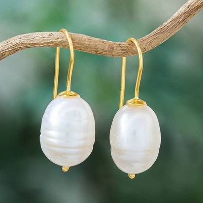 Primary image for Classic 18k Gold-Plated Cultured Pearl Drop Earrings Timeless Flair