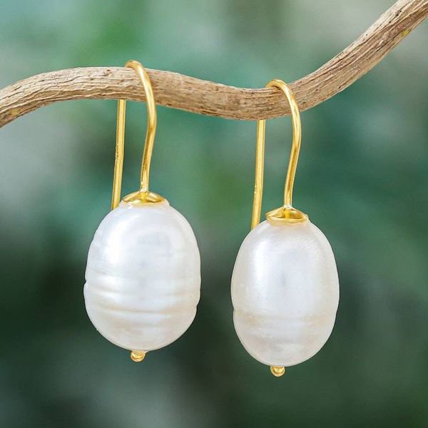 Alternate image for Classic 18k Gold-Plated Cultured Pearl Drop Earrings Timeless Flair