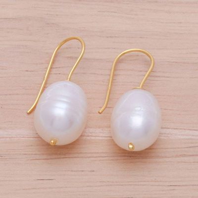 Alternate image for Classic 18k Gold-Plated Cultured Pearl Drop Earrings Timeless Flair
