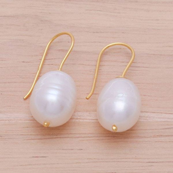 Alternate image for Classic 18k Gold-Plated Cultured Pearl Drop Earrings Timeless Flair