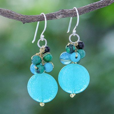 Alternate image for Multi-stone Turquoise Colored Dangle Earrings from Thailand Cyan Baubles