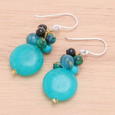 Alternate image for Multi-stone Turquoise Colored Dangle Earrings from Thailand Cyan Baubles