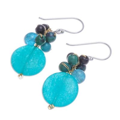 Alternate image for Multi-stone Turquoise Colored Dangle Earrings from Thailand Cyan Baubles