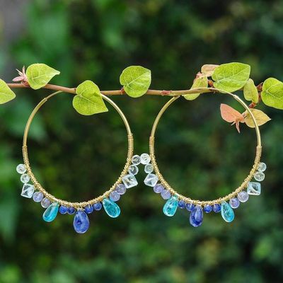 Primary image for Gold Plated Silver Hoop Earrings with Gemstones Azure Serenade