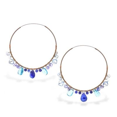 Alternate image for Gold Plated Silver Hoop Earrings with Gemstones Azure Serenade