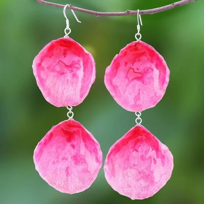 Alternate image for Natural Rose Dangle Earrings in Fuchsia from Thailand Pretty Rose in Fuchsia