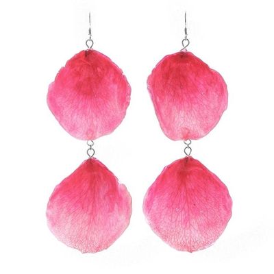Alternate image for Natural Rose Dangle Earrings in Fuchsia from Thailand Pretty Rose in Fuchsia