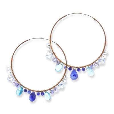 Alternate image for Gold Plated Silver Hoop Earrings with Gemstones Azure Serenade