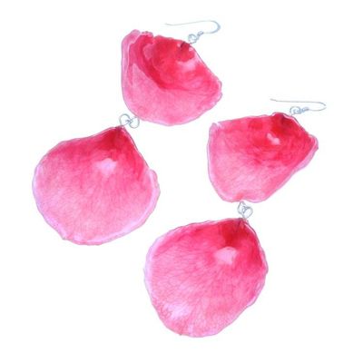 Alternate image for Natural Rose Dangle Earrings in Fuchsia from Thailand Pretty Rose in Fuchsia