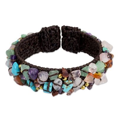 Alternate image for Fair Trade Multi Gemstone Beaded Crocheted Cuff Bracelet Colorful Day