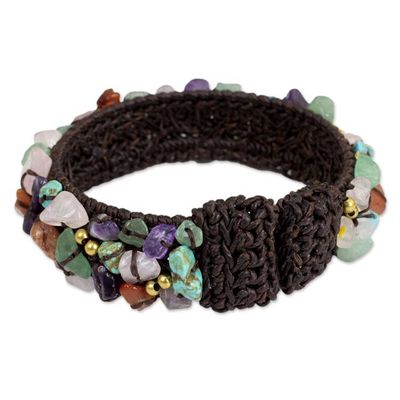 Alternate image for Fair Trade Multi Gemstone Beaded Crocheted Cuff Bracelet Colorful Day