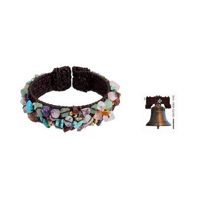 Alternate image for Fair Trade Multi Gemstone Beaded Crocheted Cuff Bracelet Colorful Day
