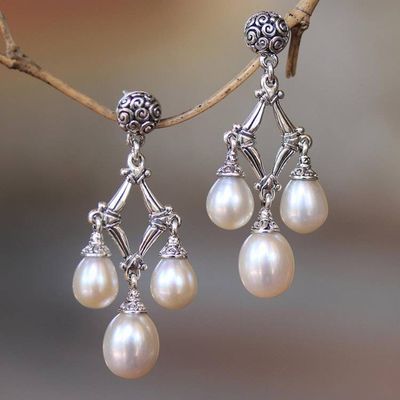 Alternate image for Cultured Pearl Chandelier Earrings from Bali Bamboo Glow