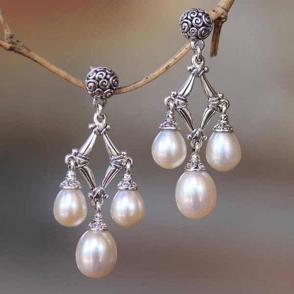 Alternate image for Cultured Pearl Chandelier Earrings from Bali Bamboo Glow