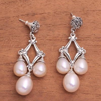 Alternate image for Cultured Pearl Chandelier Earrings from Bali Bamboo Glow