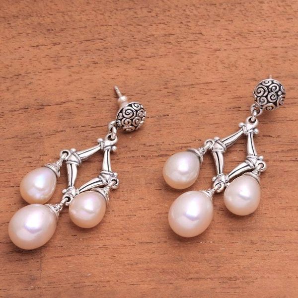 Alternate image for Cultured Pearl Chandelier Earrings from Bali Bamboo Glow