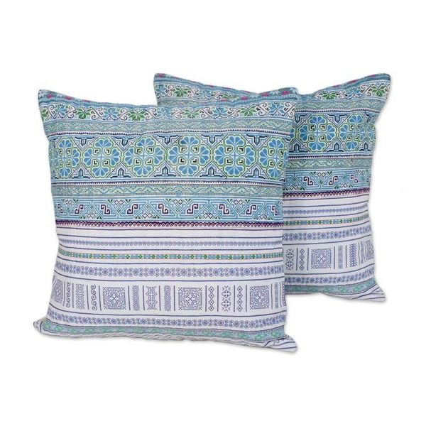 Alternate image for Cotton Blend Cushion Covers Woven by Hmong Artisans Pair Hmong Sky