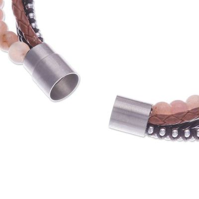 Alternate image for Handmade Leather and Moonstone Beaded Bracelet Peach Moon