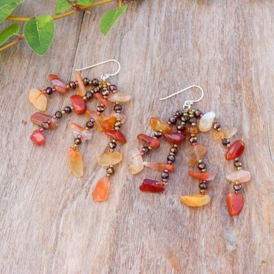 Alternate image for Orange-Toned Carnelian and Glass Beaded Waterfall Earrings Courageous Jewels